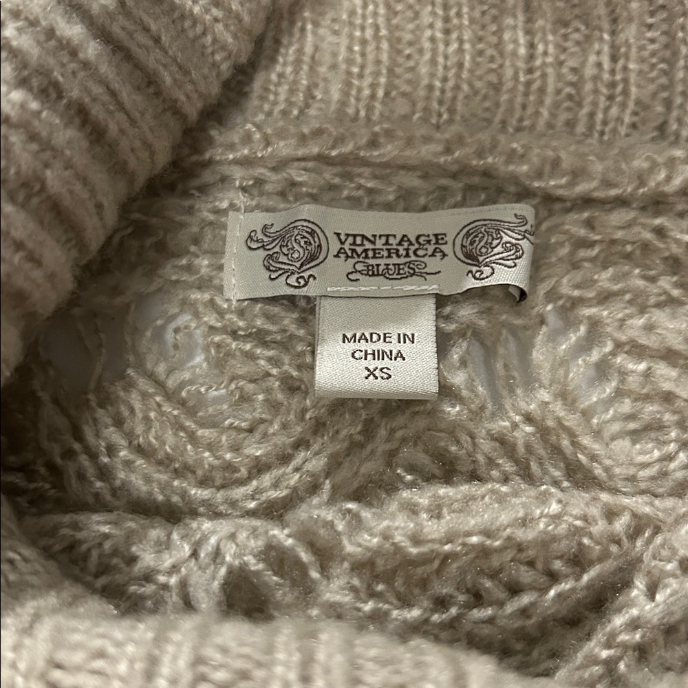 Vintage America Cable Knit Poncho - Taupe - Picture 4 of 6